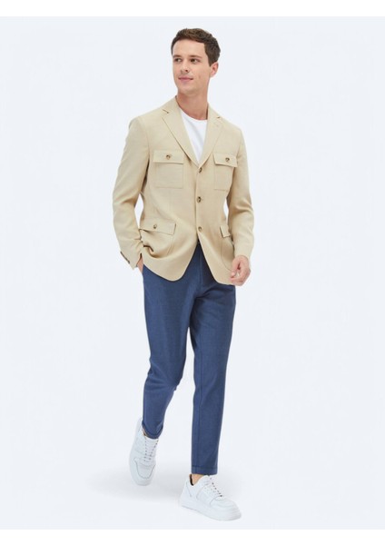 Bej Düz Modern Fit Ceket