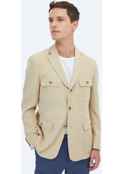 Bej Düz Modern Fit Ceket