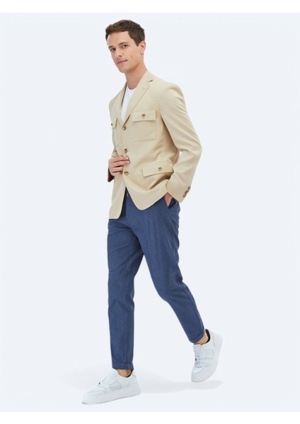 Bej Düz Modern Fit Ceket