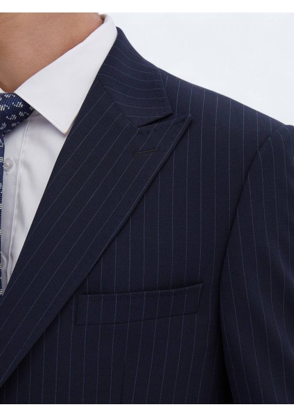 Lacivert Çizgili Modern Fit Çevre Dostu Takım Elbise