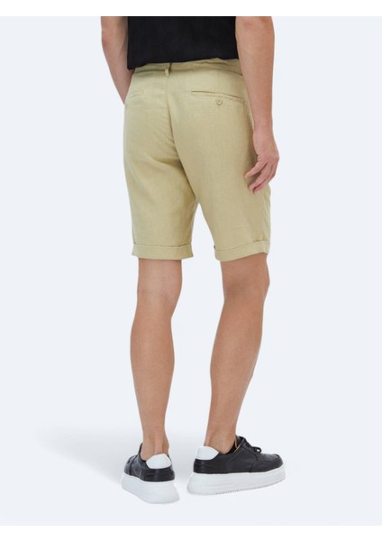 Yağ Yeşili Dokuma Slim Fit Casual Bermuda