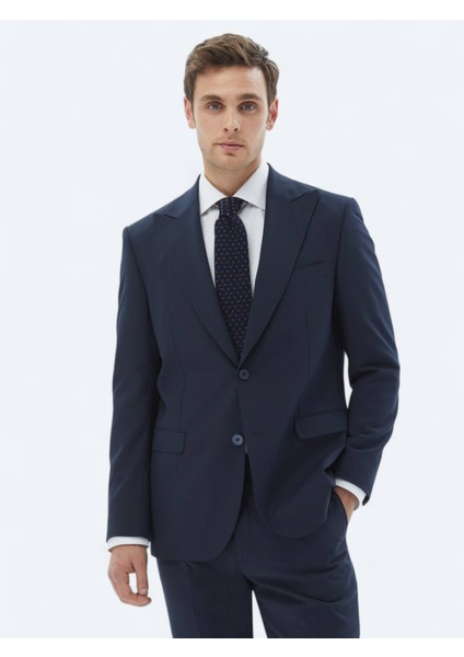 Lacivert Çizgili Comfort Fit Takım Elbise
