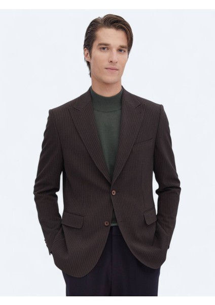 Kahverengi Çizgili Modern Fit Ceket