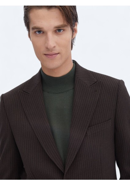 Kahverengi Çizgili Modern Fit Ceket