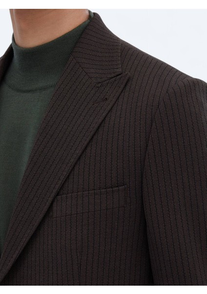 Kahverengi Çizgili Modern Fit Ceket