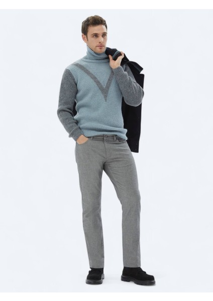 Gri Dokuma Slim Fit Casual Pamuk Karışımlı Pantolon