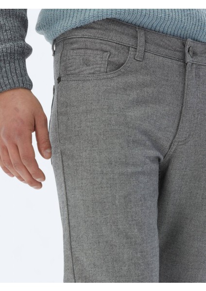 Gri Dokuma Slim Fit Casual Pamuk Karışımlı Pantolon modelleri