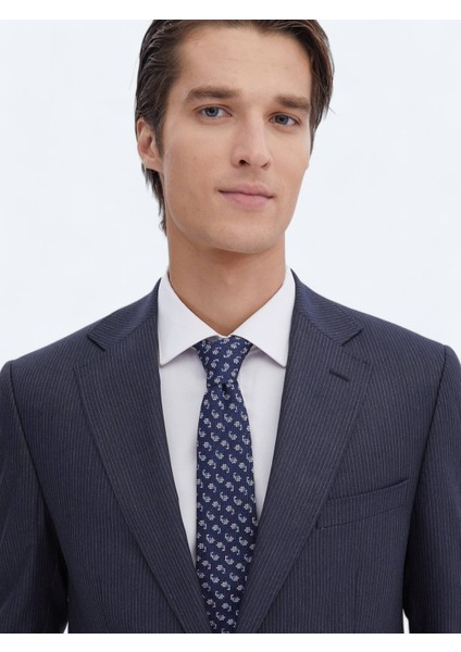 Indigo Çizgili Modern Fit Takım Elbise