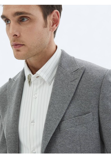 Gri Desenli Modern Fit Pamuk Karışımlı Örme Takım Elbise