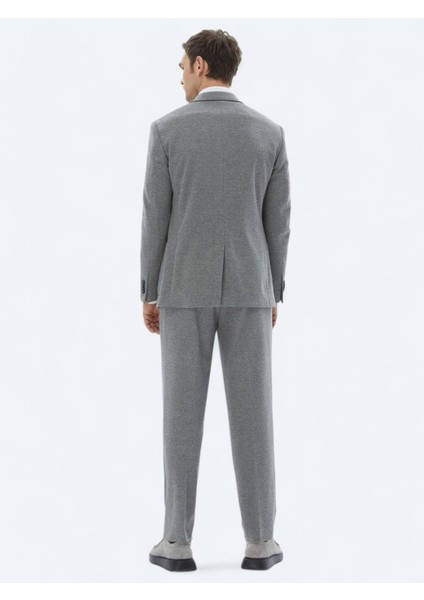 Gri Desenli Modern Fit Pamuk Karışımlı Örme Takım Elbise