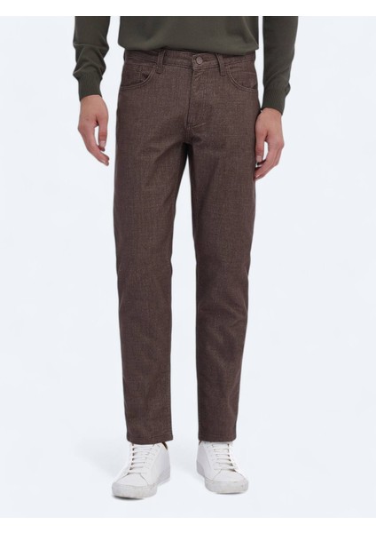 Kahverengi Dokuma Slim Fit Casual Pamuk Karışımlı Pantolon fiyatları
