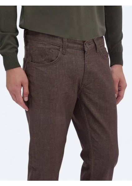 Kahverengi Dokuma Slim Fit Casual Pamuk Karışımlı Pantolon modelleri