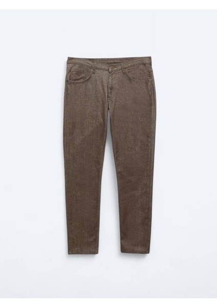 Kahverengi Dokuma Slim Fit Casual Pamuk Karışımlı Pantolon indirimleri