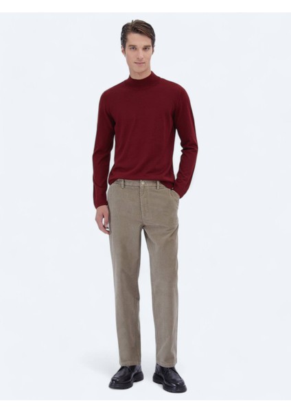 Bej Dokuma Loose Fit Kadife Casual Pamuk Karışımlı Pantolon