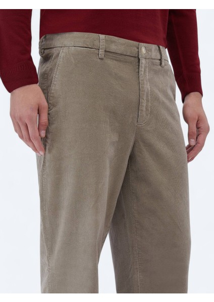 Bej Dokuma Loose Fit Kadife Casual Pamuk Karışımlı Pantolon modelleri
