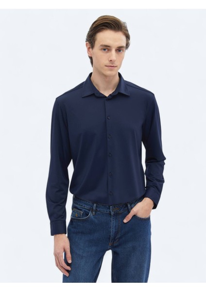 Lacivert Düz Regular Fit Casual Gömlek