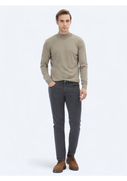 Antrasit Dokuma Slim Fit Casual Pamuk Karışımlı Pantolon