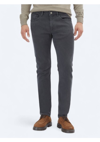 Antrasit Dokuma Slim Fit Casual Pamuk Karışımlı Pantolon