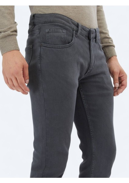 Antrasit Dokuma Slim Fit Casual Pamuk Karışımlı Pantolon