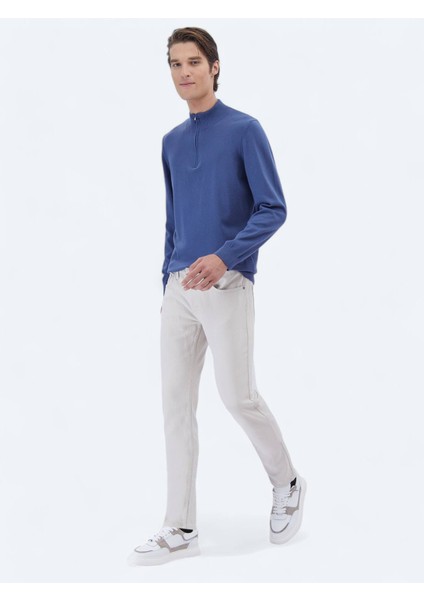 Gri Dokuma Slim Fit Casual Pamuk Karışımlı Pantolon