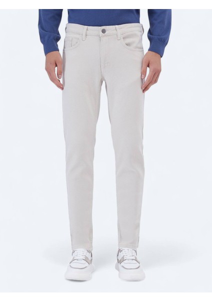 Gri Dokuma Slim Fit Casual Pamuk Karışımlı Pantolon