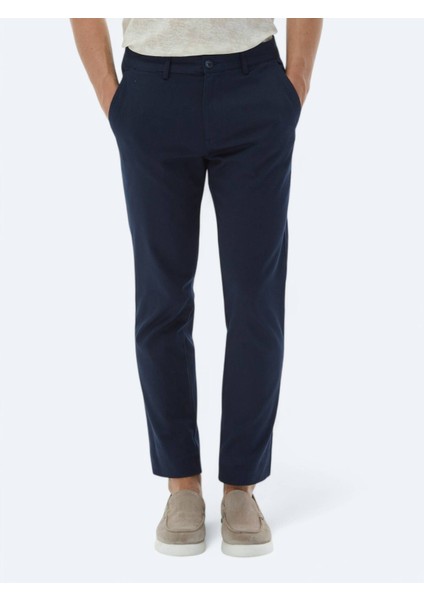 Lacivert Düz Dokuma Regular Fit Casual Pamuk Karışımlı Pantolon