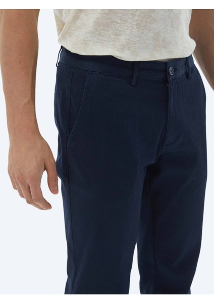 Lacivert Düz Dokuma Regular Fit Casual Pamuk Karışımlı Pantolon