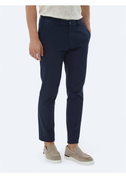 Lacivert Düz Dokuma Regular Fit Casual Pamuk Karışımlı Pantolon