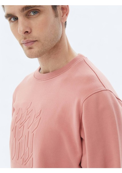 Pembe Bisiklet Yaka Baskılı Sweatshırt