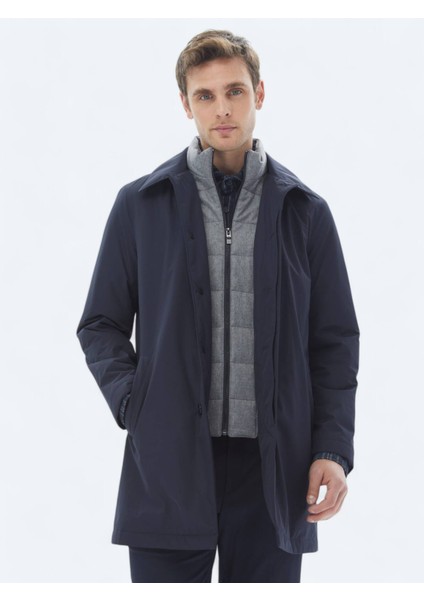 Lacivert Dokuma Pardesü