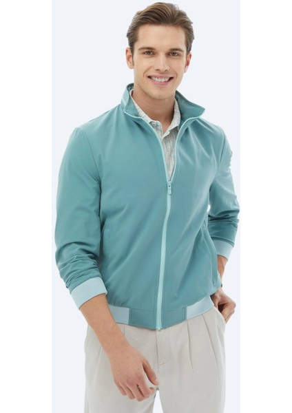 Koyu Mint Regular Fit Dik Yaka Casual Dokuma Mont