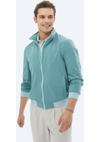 Koyu Mint Regular Fit Dik Yaka Casual Dokuma Mont fırsatları