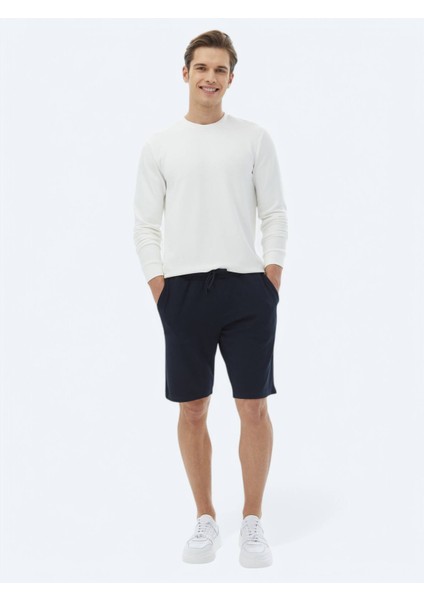 Lacivert Düz Örme Jogging Fit Casual Bermuda