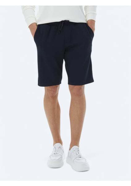 Lacivert Düz Örme Jogging Fit Casual Bermuda