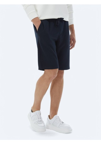 Lacivert Düz Örme Jogging Fit Casual Bermuda