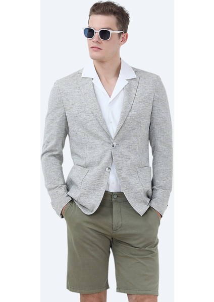 Açık Haki Mikro Modern Fit Keten Karışımlı Ceket