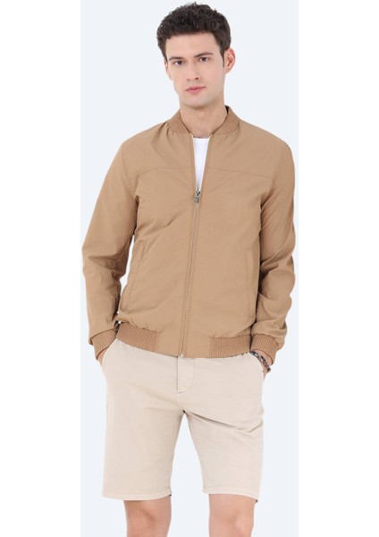 Deve Tüyü Regular Fit Dik Yaka Casual Dokuma Mont