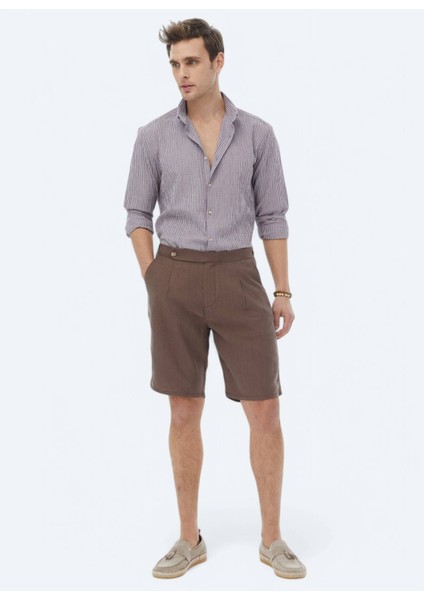 Kahverengi Dokuma Carrot Fit Casual Bermuda