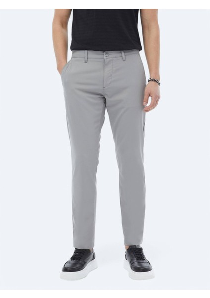 Gri Dokuma Slim Fit Casual Pantolon