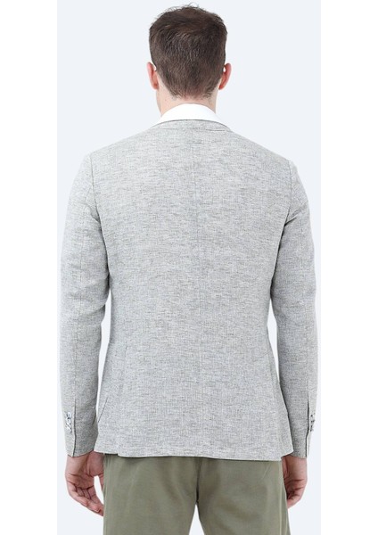 Açık Haki Mikro Modern Fit Keten Karışımlı Ceket