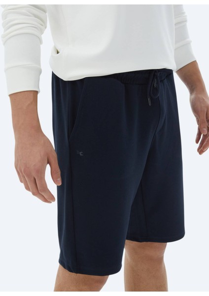 Lacivert Düz Örme Jogging Fit Casual Bermuda