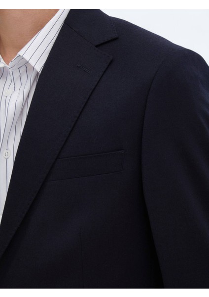 Siyah Düz Modern Fit Yün Karışımlı Takım Elbise