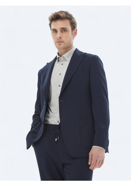 Lacivert Desenli Modern Fit Takım Elbise