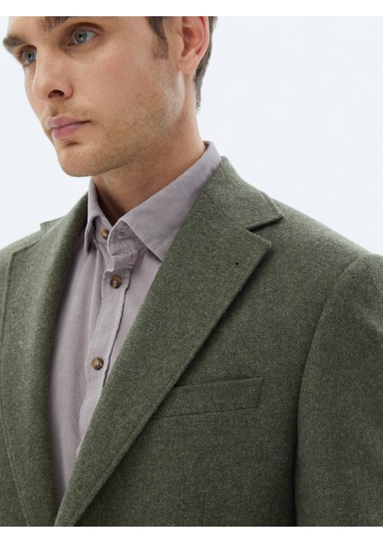 Yeşil Düz Comfort Fit Yün Karışımlı Ceket indirimleri
