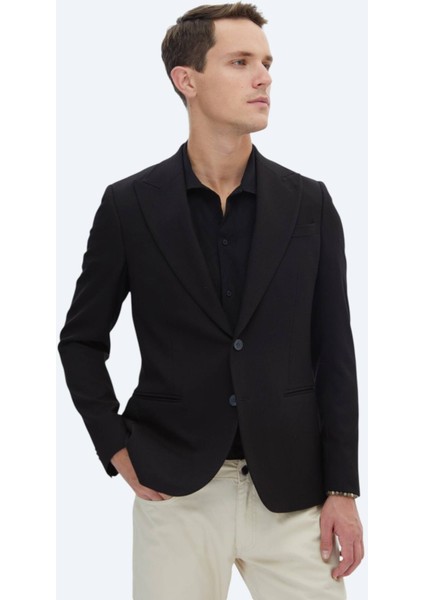 Siyah Düz Slim Fit Ceket