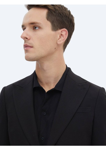 Siyah Düz Slim Fit Ceket