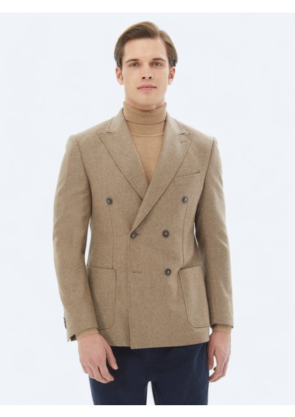 Vizon Desenli Modern Fit Çevre Dostu Yün Karışımlı Ceket