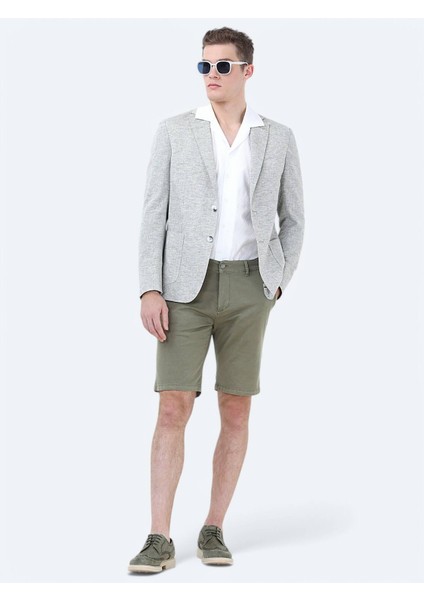 Açık Haki Mikro Modern Fit Keten Karışımlı Ceket