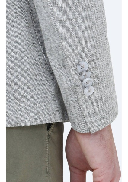 Açık Haki Mikro Modern Fit Keten Karışımlı Ceket