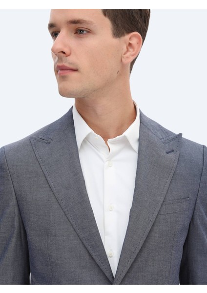 Indigo Düz Modern Fit Pamuk Karışımlı Takım Elbise